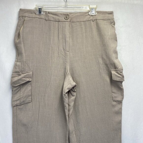 Adrienne Vittadini High Waisted Wide Leg Cargo Pants Women XL Beige Side Pockets - Picture 14 of 16